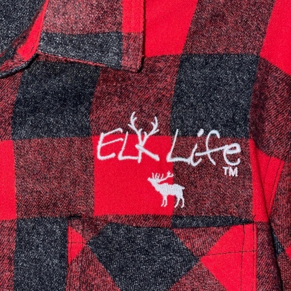 Burnside “Elk Life” red & black flannel shirt. Size Large GUC - Picture 4 of 6